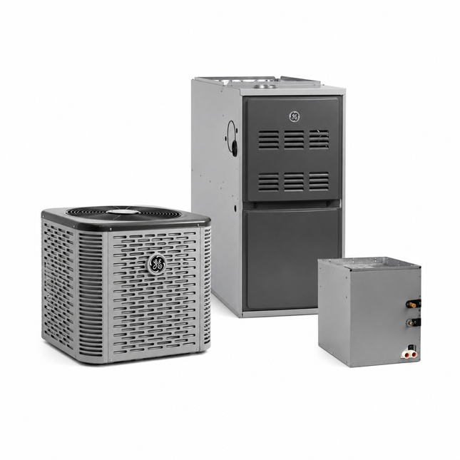 GE Appliances NS16 - 2-Ton AC w/ 80% AFUE Single-Stage Gas Furnace (Vertical) + NCUC24AT5S Coil - 16 SEER2 with Install