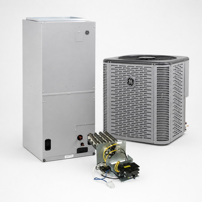 GE Appliances NS16 - 2-Ton Single Stage Heat Pump w/ Constant-Speed Fan Coil + 8122766 Heat Kit - 14.3 SEER2 with Install